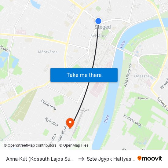 Anna-Kút (Kossuth Lajos Sugárút) to Szte Jgypk Hattyas Sor map