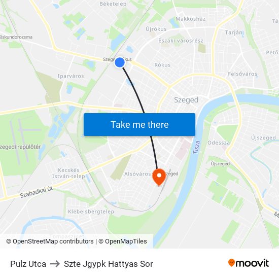 Pulz Utca to Szte Jgypk Hattyas Sor map