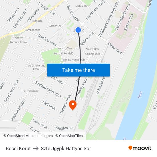 Bécsi Körút to Szte Jgypk Hattyas Sor map
