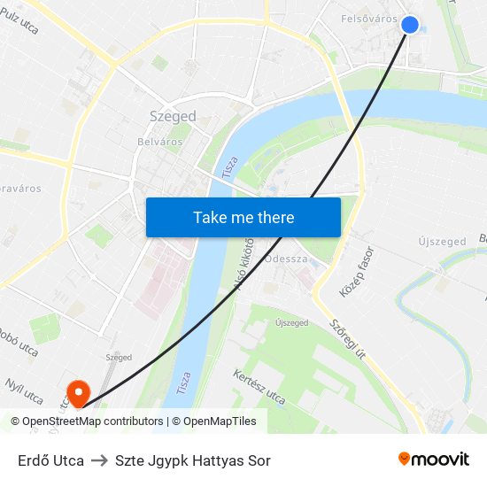 Erdő Utca to Szte Jgypk Hattyas Sor map