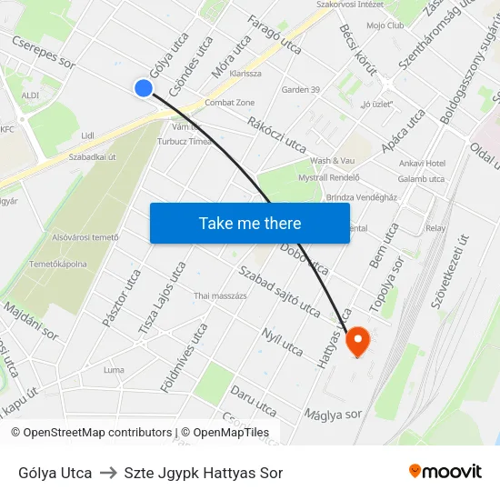 Gólya Utca to Szte Jgypk Hattyas Sor map