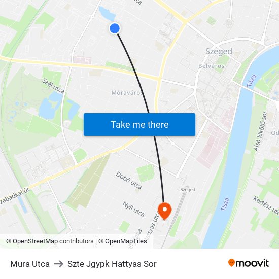 Mura Utca to Szte Jgypk Hattyas Sor map