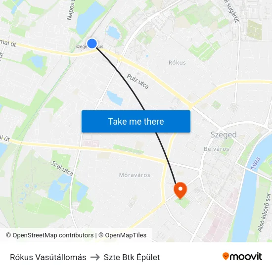 Rókus Vasútállomás to Szte Btk Épület map