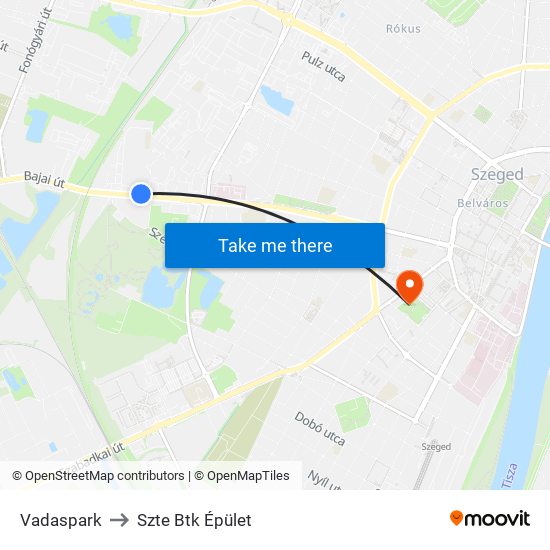 Vadaspark to Szte Btk Épület map