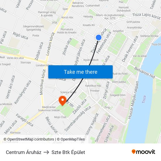 Centrum Áruház to Szte Btk Épület map
