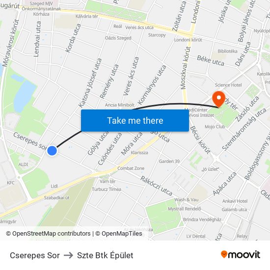 Cserepes Sor to Szte Btk Épület map