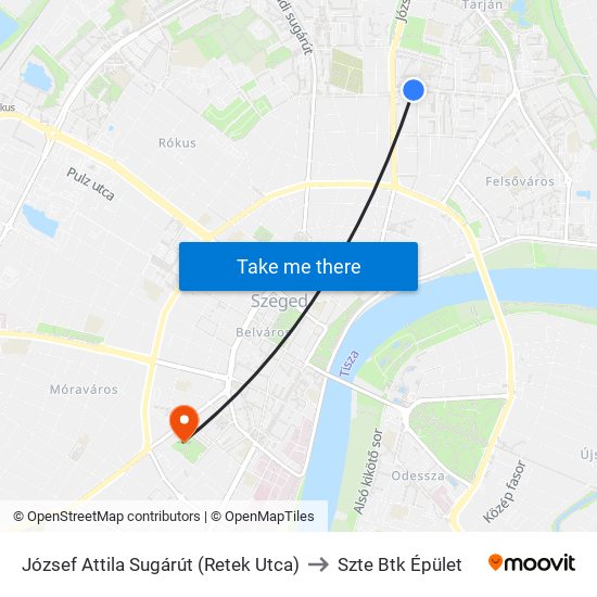 József Attila Sugárút (Retek Utca) to Szte Btk Épület map