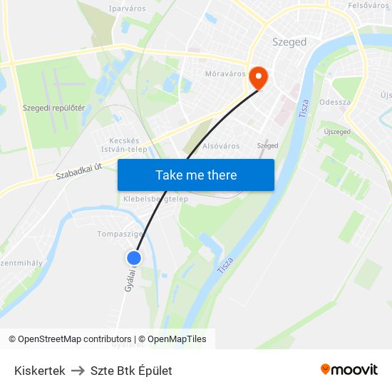 Kiskertek to Szte Btk Épület map