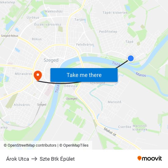 Árok Utca to Szte Btk Épület map