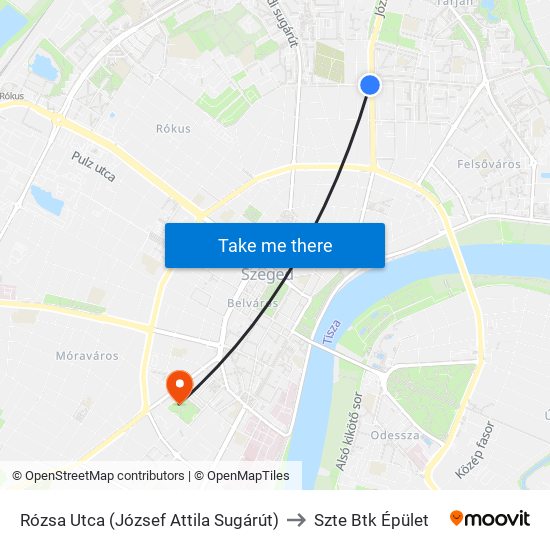 Rózsa Utca (József Attila Sugárút) to Szte Btk Épület map