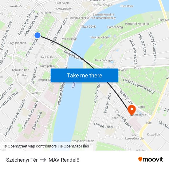 Széchenyi Tér to MÁV Rendelő map
