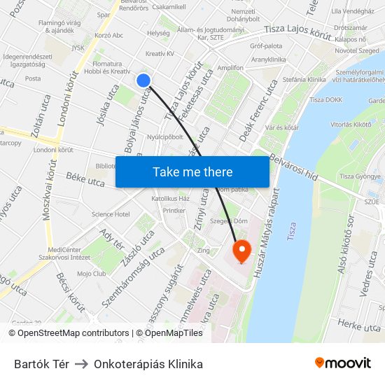 Bartók Tér to Onkoterápiás Klinika map