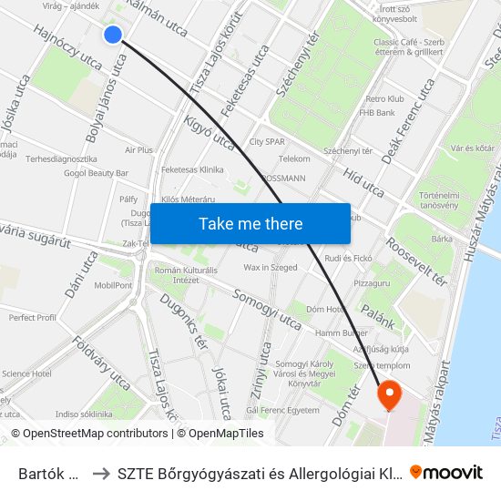 Bartók Tér to SZTE Bőrgyógyászati és Allergológiai Klinika map