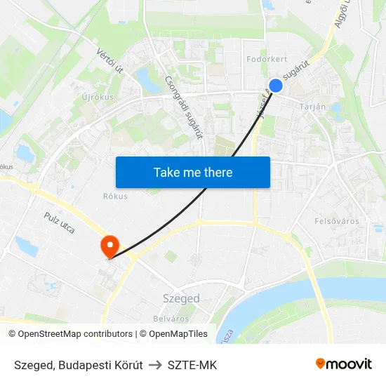 Szeged, Budapesti Körút to SZTE-MK map