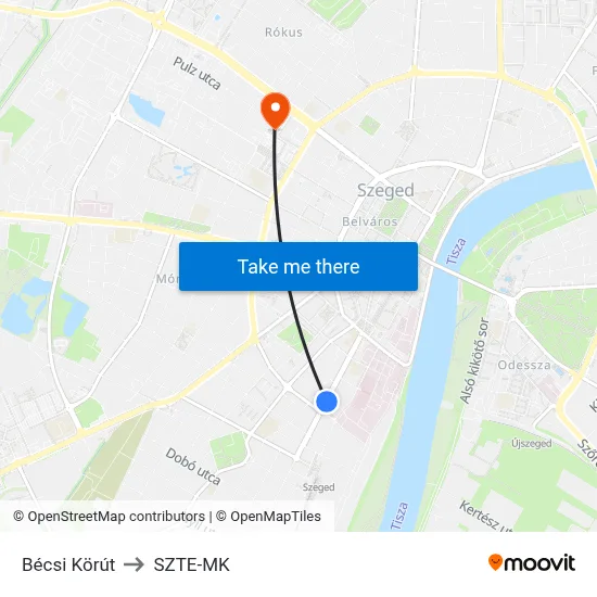 Bécsi Körút to SZTE-MK map