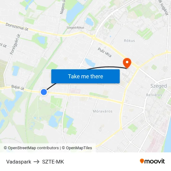 Vadaspark to SZTE-MK map