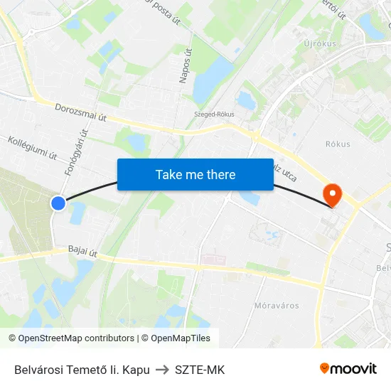 Belvárosi Temető Ii. Kapu to SZTE-MK map
