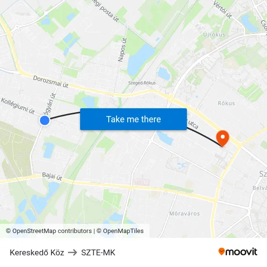 Kereskedő Köz to SZTE-MK map