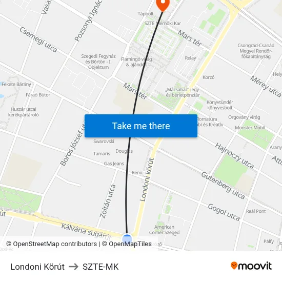 Londoni Körút to SZTE-MK map