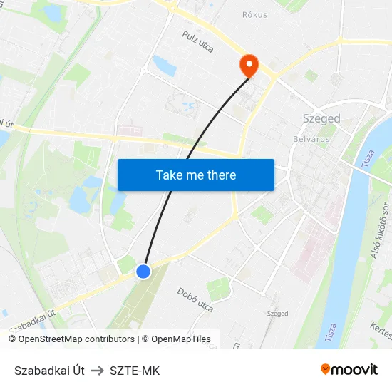 Szabadkai Út to SZTE-MK map
