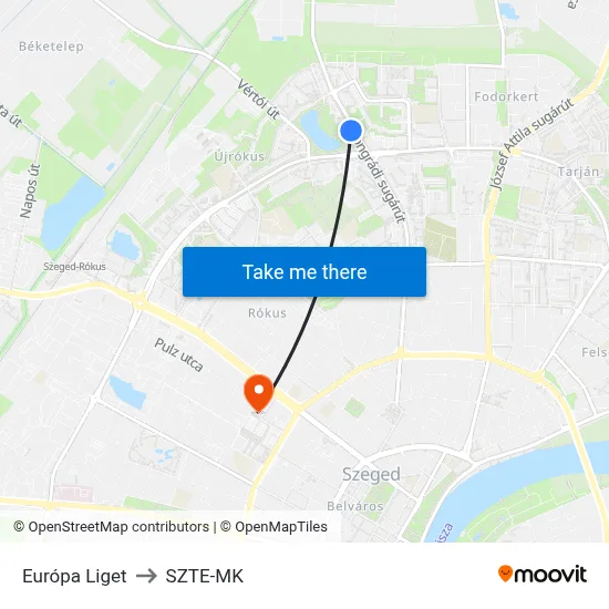Európa Liget to SZTE-MK map