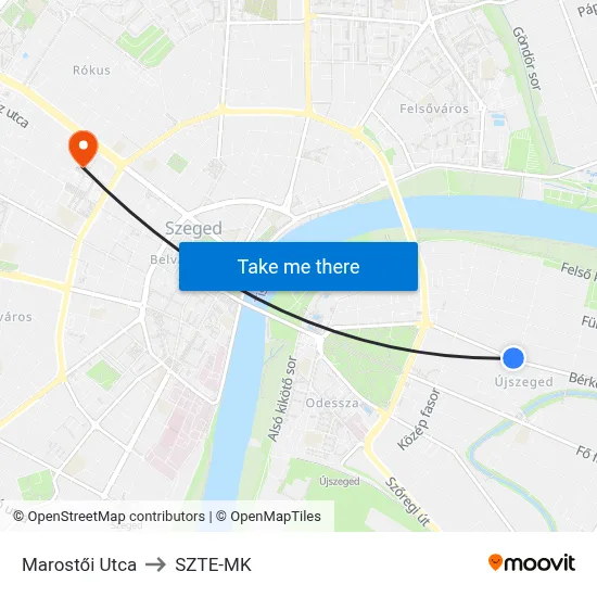 Marostői Utca to SZTE-MK map