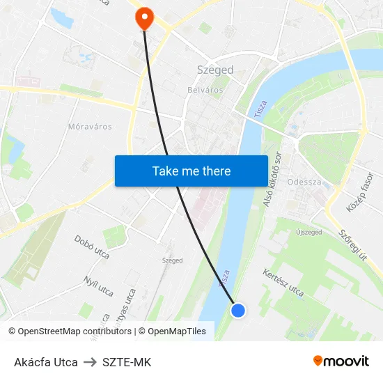 Akácfa Utca to SZTE-MK map