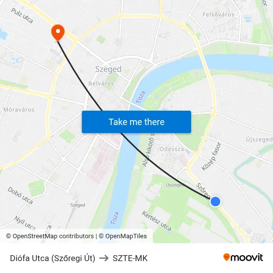 Diófa Utca (Szőregi Út) to SZTE-MK map