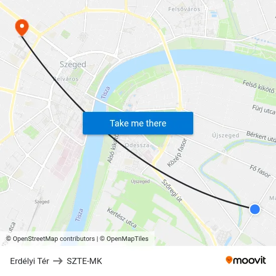 Erdélyi Tér to SZTE-MK map
