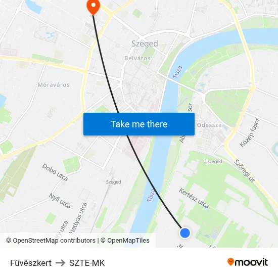 Füvészkert to SZTE-MK map
