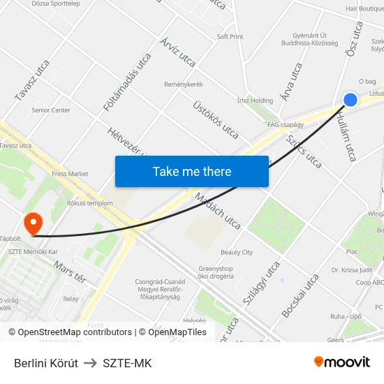 Berlini Körút to SZTE-MK map