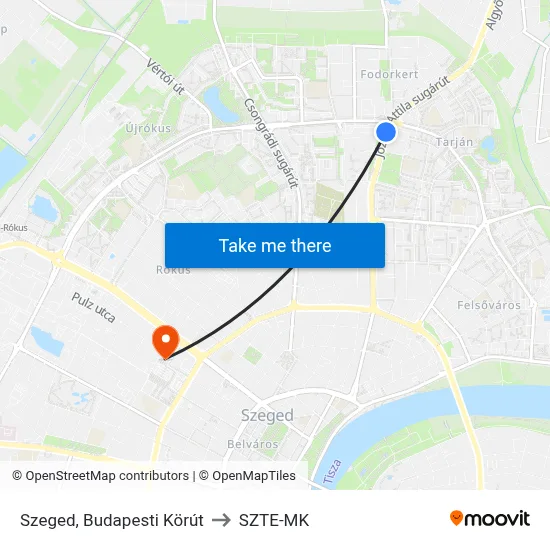 Szeged, Budapesti Körút to SZTE-MK map