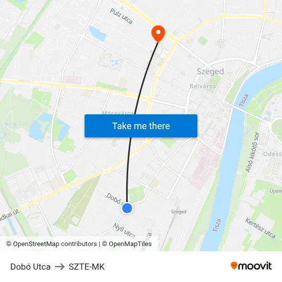 Dobó Utca to SZTE-MK map