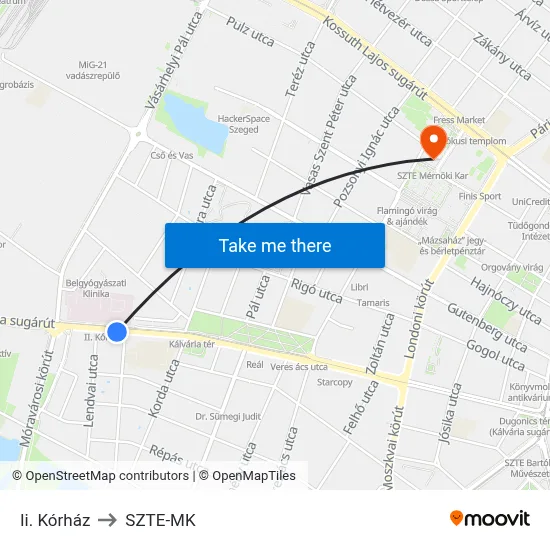 Ii. Kórház to SZTE-MK map