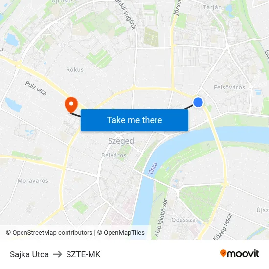 Sajka Utca to SZTE-MK map