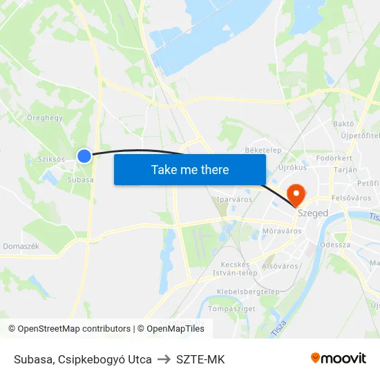 Subasa, Csipkebogyó Utca to SZTE-MK map