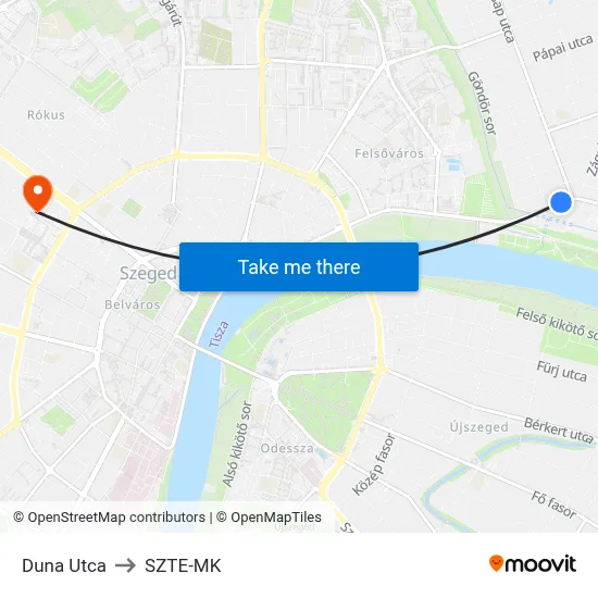 Duna Utca to SZTE-MK map