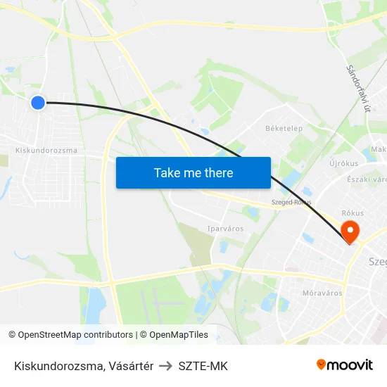 Kiskundorozsma, Vásártér to SZTE-MK map