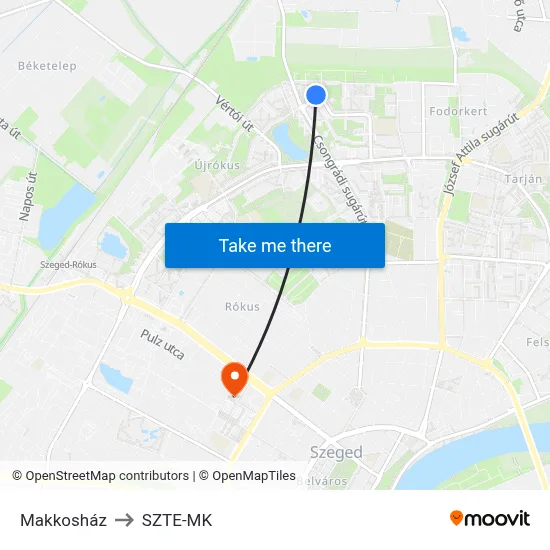 Makkosház to SZTE-MK map