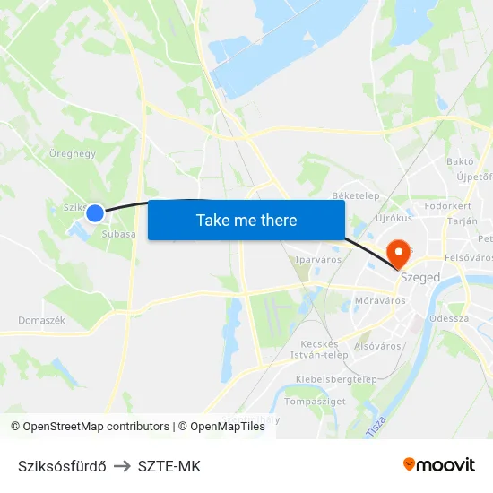 Sziksósfürdő to SZTE-MK map