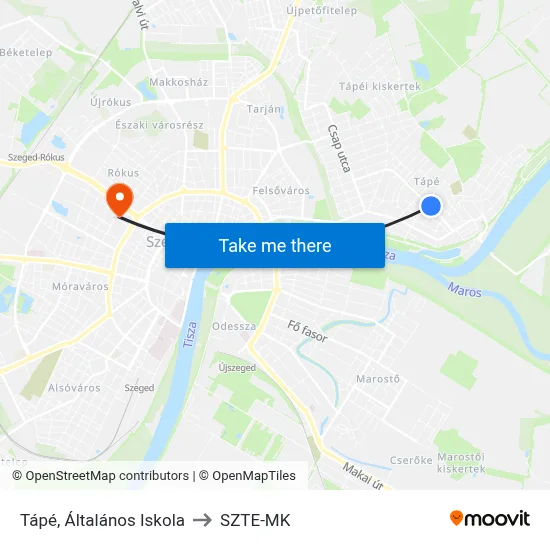 Tápé, Általános Iskola to SZTE-MK map