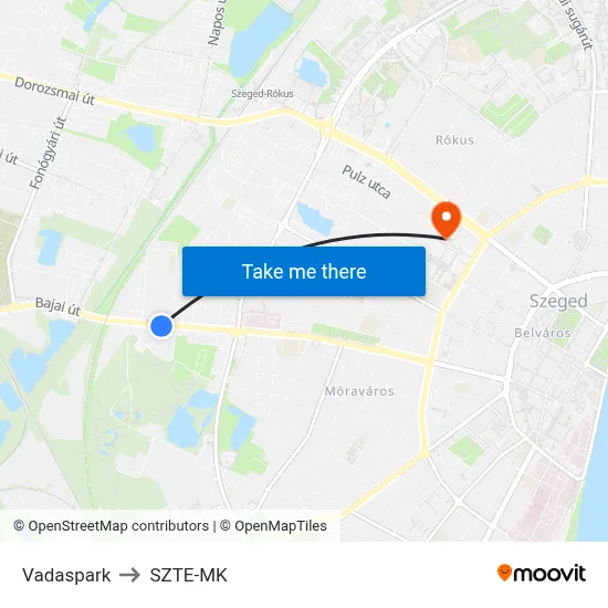 Vadaspark to SZTE-MK map