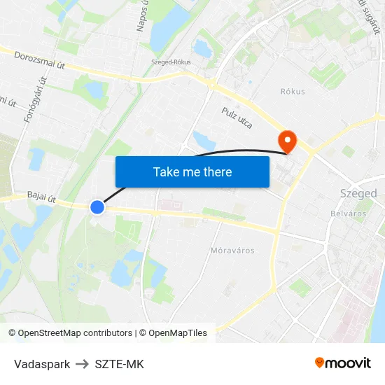 Vadaspark to SZTE-MK map