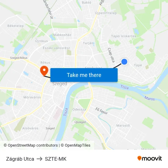 Zágráb Utca to SZTE-MK map