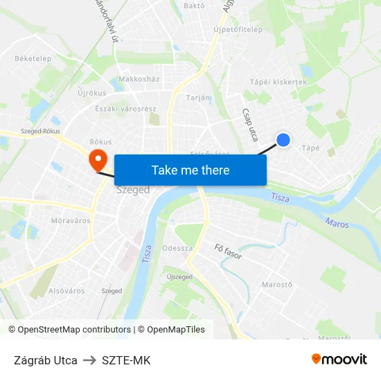 Zágráb Utca to SZTE-MK map