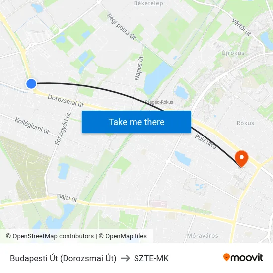 Budapesti Út (Dorozsmai Út) to SZTE-MK map