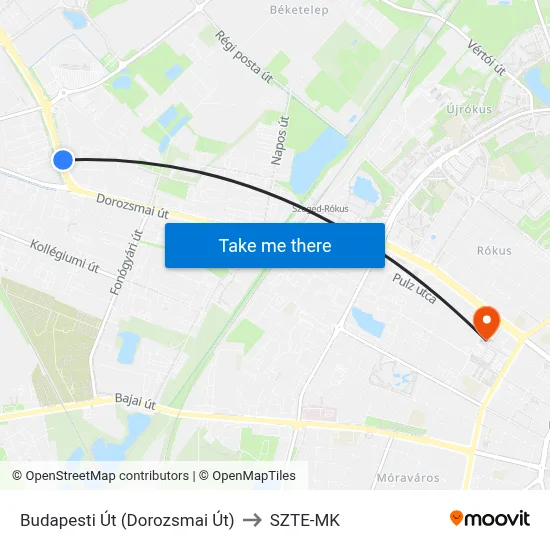 Budapesti Út (Dorozsmai Út) to SZTE-MK map