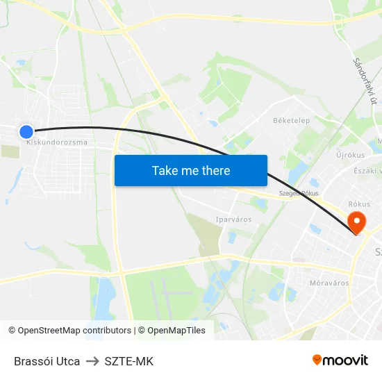 Brassói Utca to SZTE-MK map
