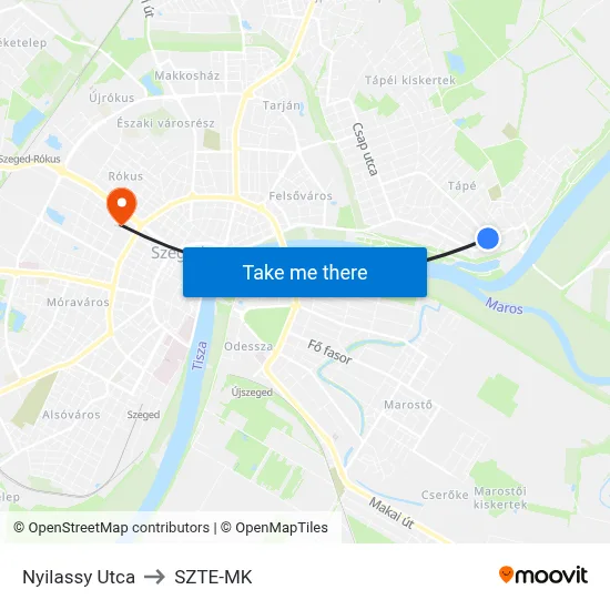 Nyilassy Utca to SZTE-MK map