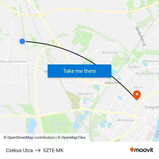 Czékus Utca to SZTE-MK map